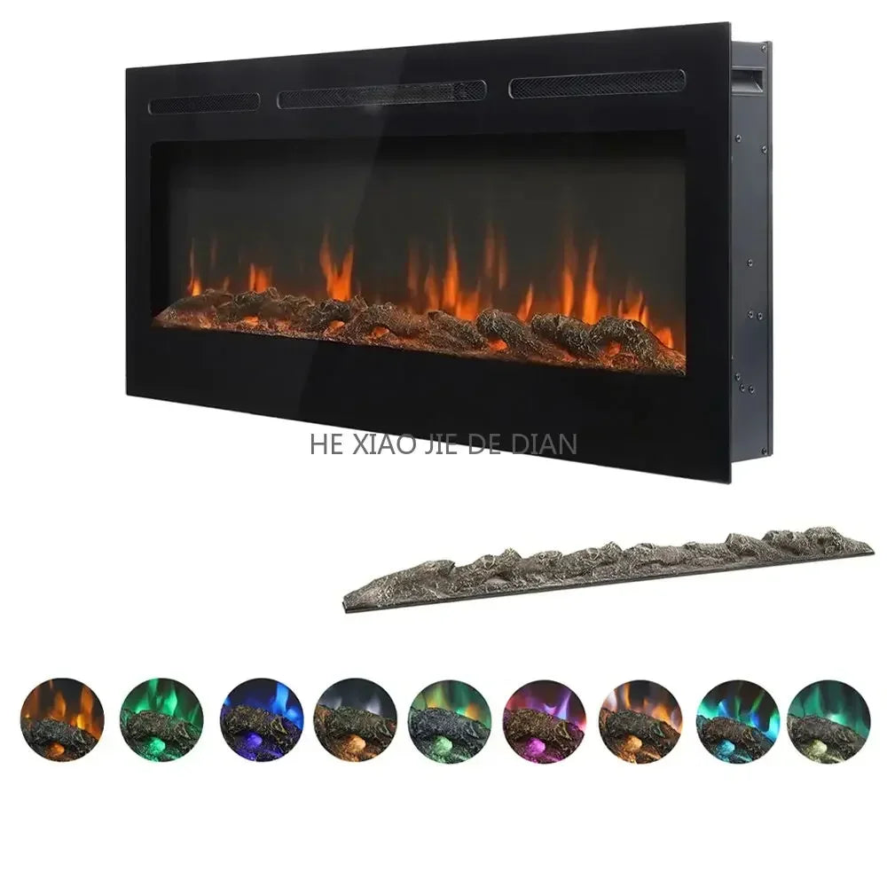 Living Room Electric Fireplace Decorative Wood 3d Indoor Fire Prevention Hidden Wall Mounted Home Heating with Remote Control