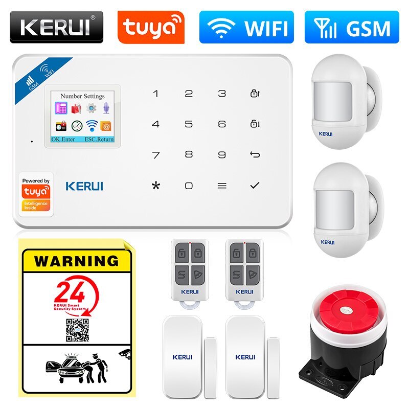 KERUI Tuya Smart WIFI GSM Security Alarm System Works With Alexa Home Burglar Motion Detector Smoke Door Window Sensor IP Camera