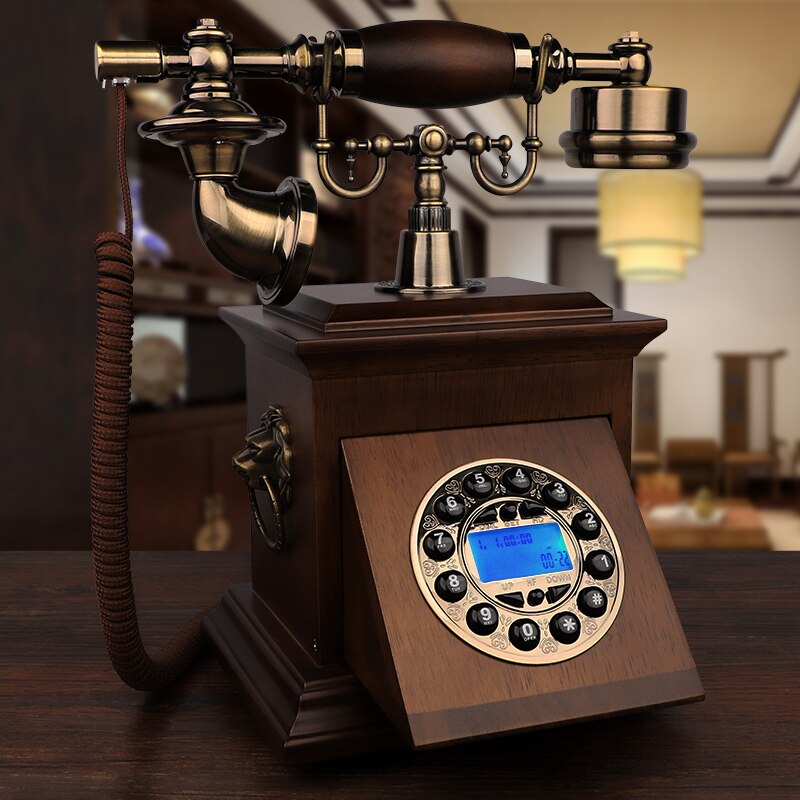 Solid Wood Old Fashioned Telephones Digital Button And Rotary Dial Phones Corded Nostalgic Landline Vintage Antique Decorativ