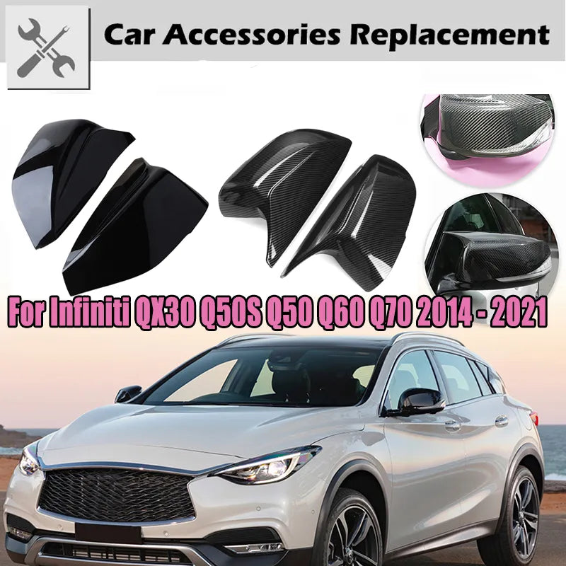 Rhyming Wing Side Mirror Cover Car Rearview Mirror Caps Fit For Infiniti QX30 Q50S Q50 Q60 Q70 2014 - 2021 Car Accessories