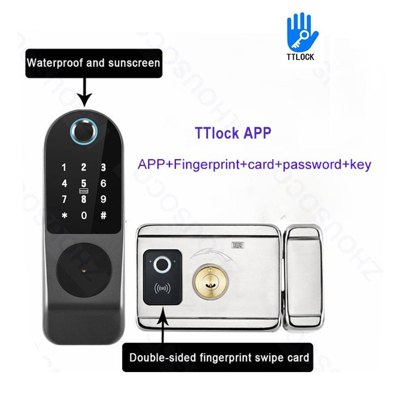 Tuya Wifi Smart Door Lock APP Remote Control TTlock Bluetooth Fingerprint Biometric Digital Passcode Card Rim Electronic Lock