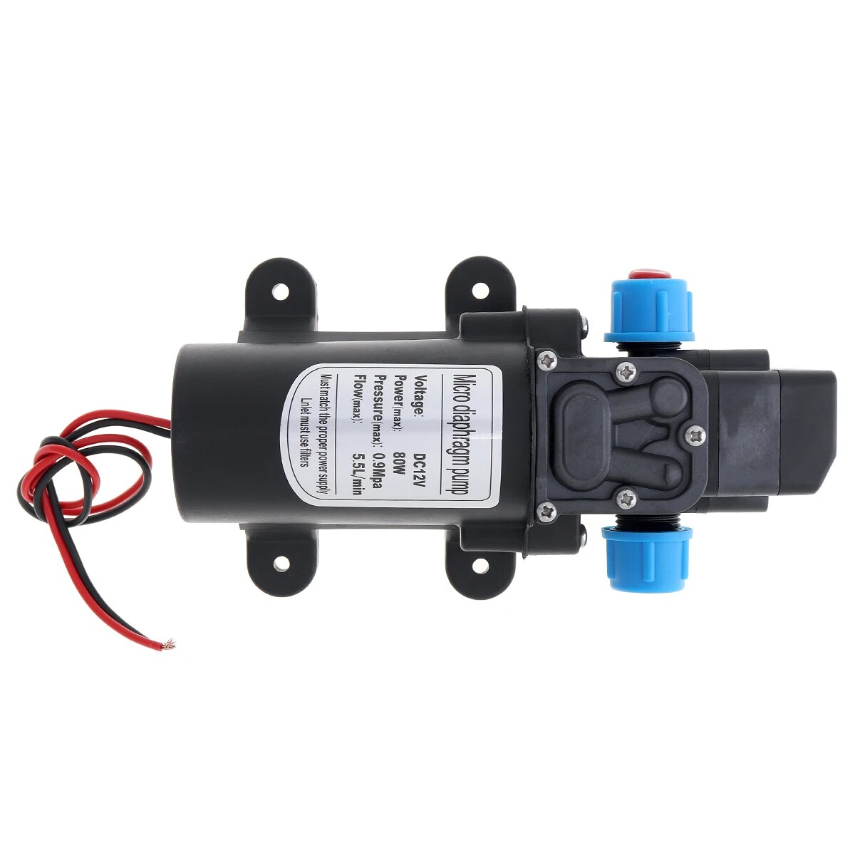 12V 80W 5.5L/min Self-suction DC Mini Diaphragm High Pressure Electric Cars Wash Pump with Blue Nut for Cars / Home / Garden