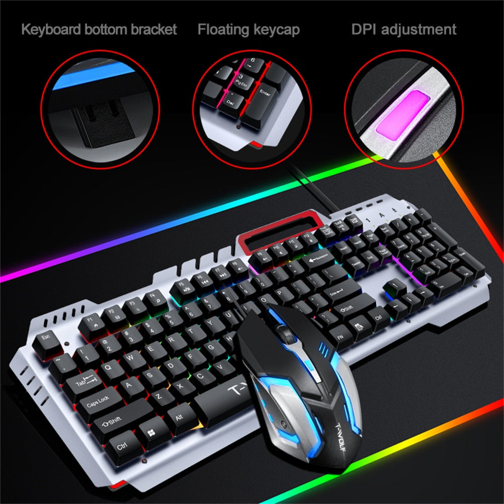 Wired Metal Keyboard and Mouse Combos Mechanical Feeling Keyboard 4D Gaming Mouse Kit RGB Backlight For Computer PC Gamer Kits