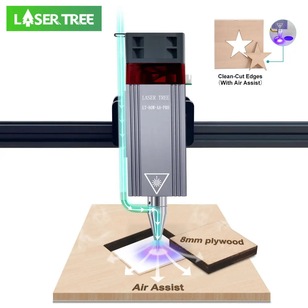 LASER TREE 80W Laser Module with Air Assist 450nm 40W TTL Laser Head for CNC Laser Engraving Cutting Machine Wood Working Tools