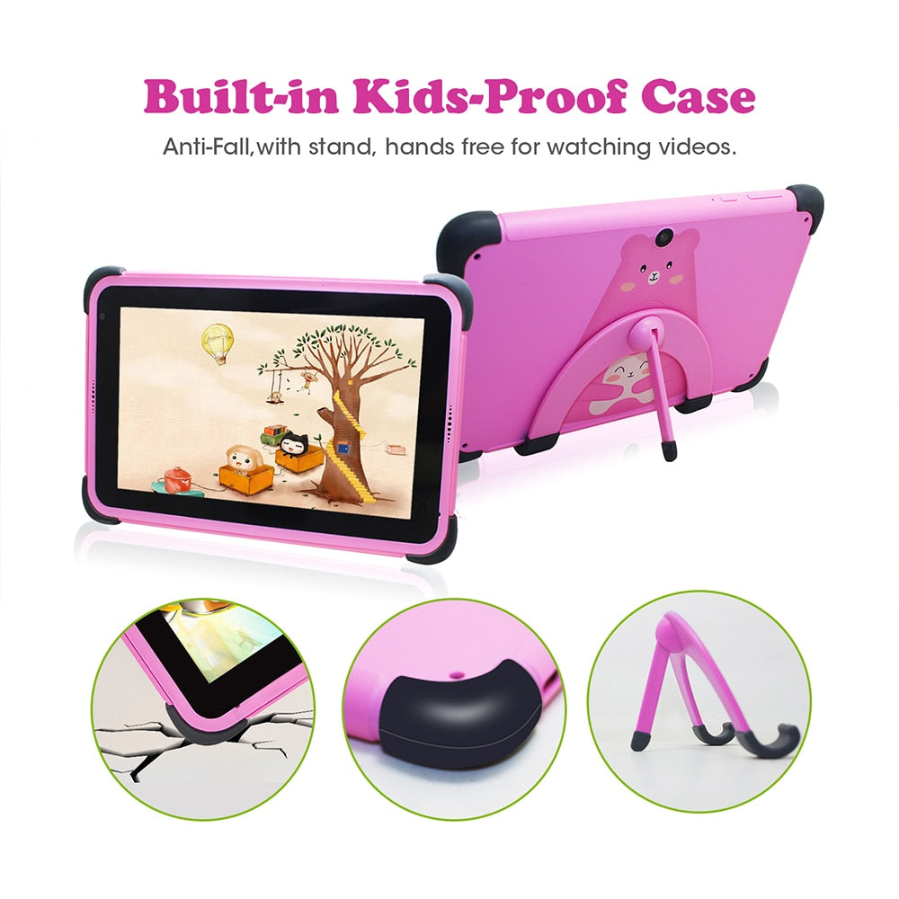 weelikeit 7 Inch Kids Tablets Android 11 1024*600 HD Ouad Core Dual Wifi 2GB 32GB Children Tablet for Kids Study with Holder