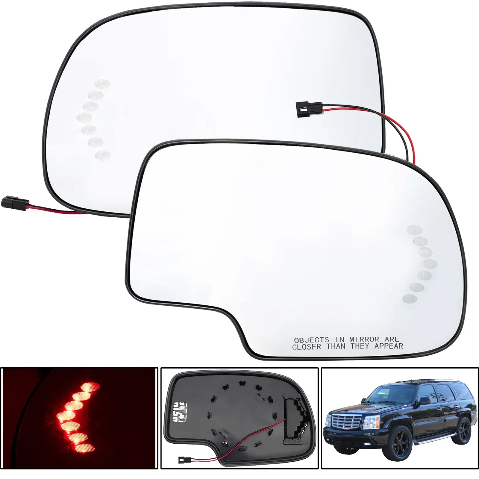For GMC Sierra Chevy Silverado Cadillac 2003 2004 2005 2006 2007 Left Right Side Wing Mirror Glass Turn Signal Light Heated Clip