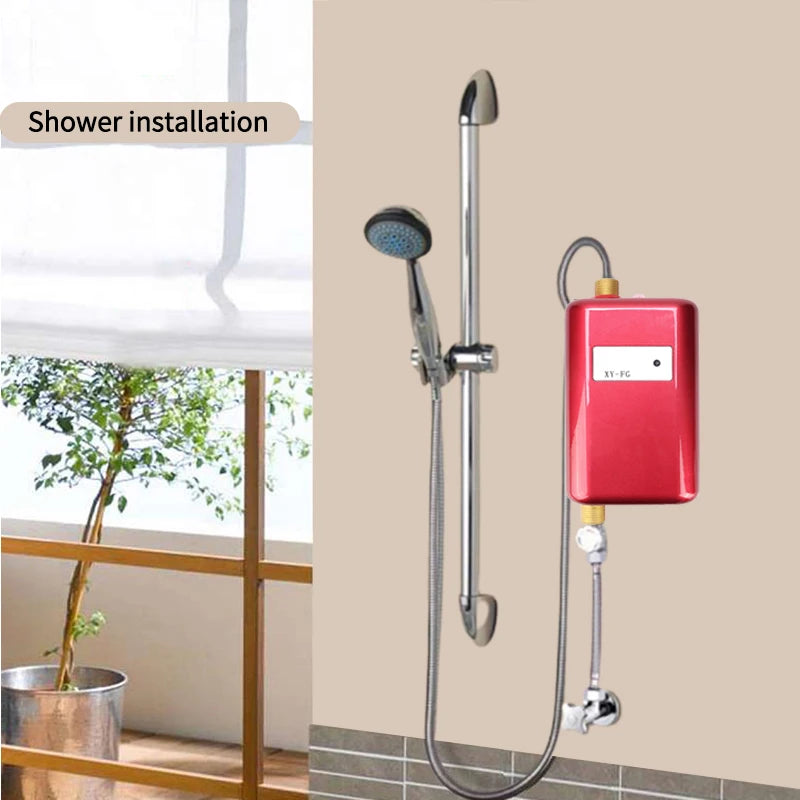 3000W Instant Electric Tankless Water Heater Mini Hot Instantaneous Water Heater for Kitchen Bathroom Treasure 3800W 110-240V