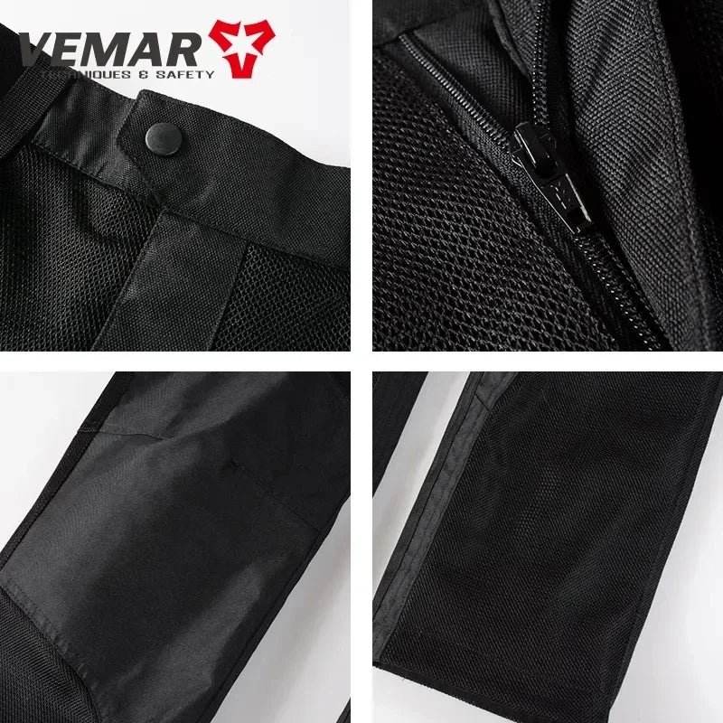 VEMAR Mens Motorcycle Jacket Summer Breathable Jacket CE Protective Retro Black Motorbike Motorcyclist Mesh Clothing Rider Pants