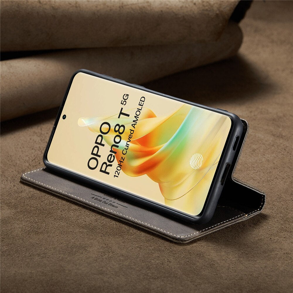 OPPO Reno8T 5G Case Leather Magnetic Card Bags Cover For OPPO Reno 8T 4G Case Luxury Wallet Stand with Holder Reno8T Phone Case