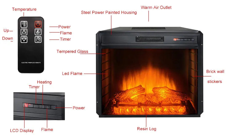 Mantel fireplace electric heater