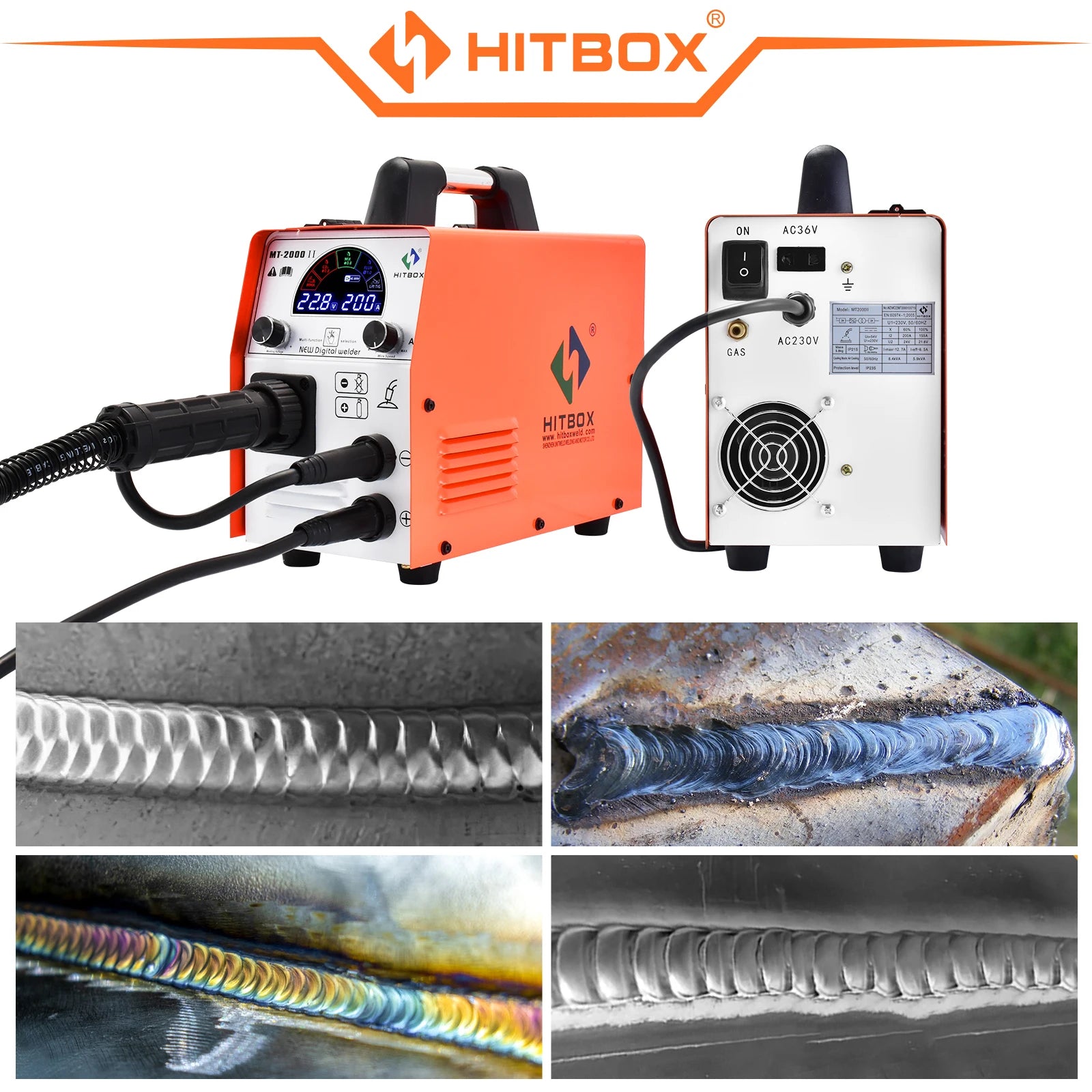 HITBOX 5 in 1 MT2000 Mig Semi-Automatic Welding Machine IGBT Inverter with Mig Gas/Mig Gasless /Mig Mixed /MMA /TIG Tools Welder