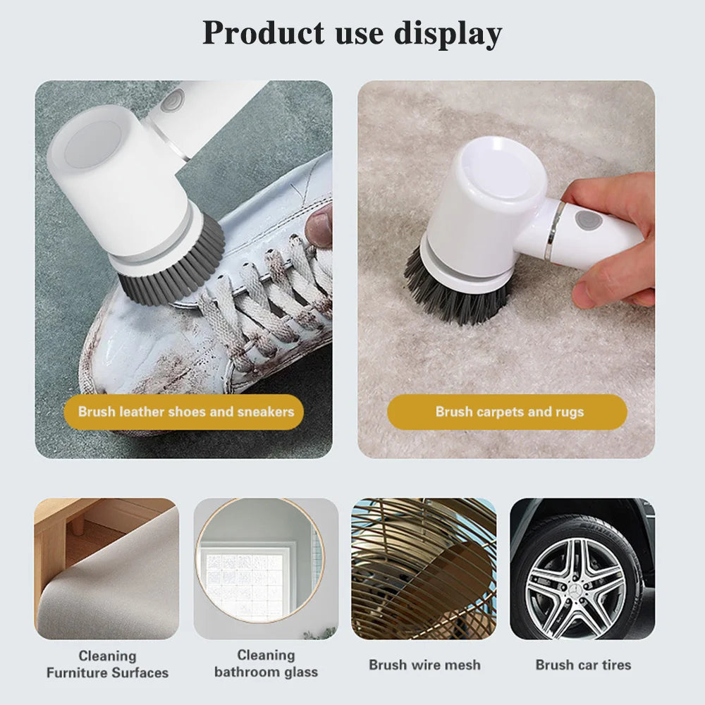 Electric Household Cleaning Brush Rechargeable Power Spin Scrubber With Multifunctional Replacement Heads Bathroom Cleaning