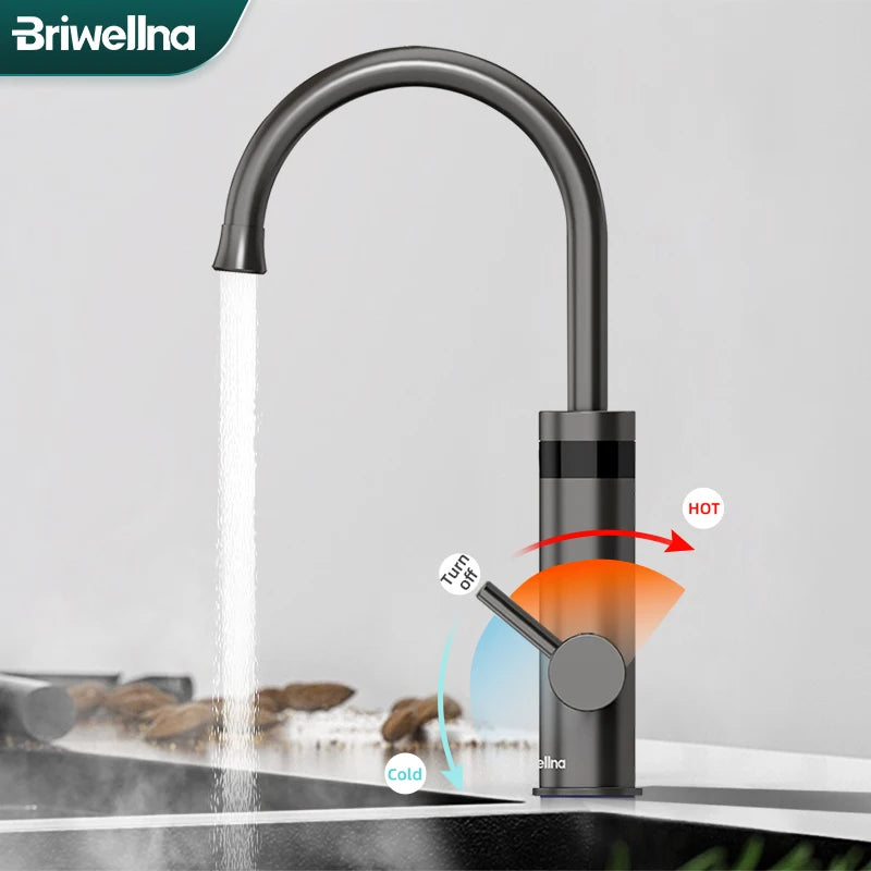 Briwellna Instant Hot Water Faucet Gunmetal Grey Electric Faucet For Kitchen 220V Flowing Heater Tap Electric Water Heater