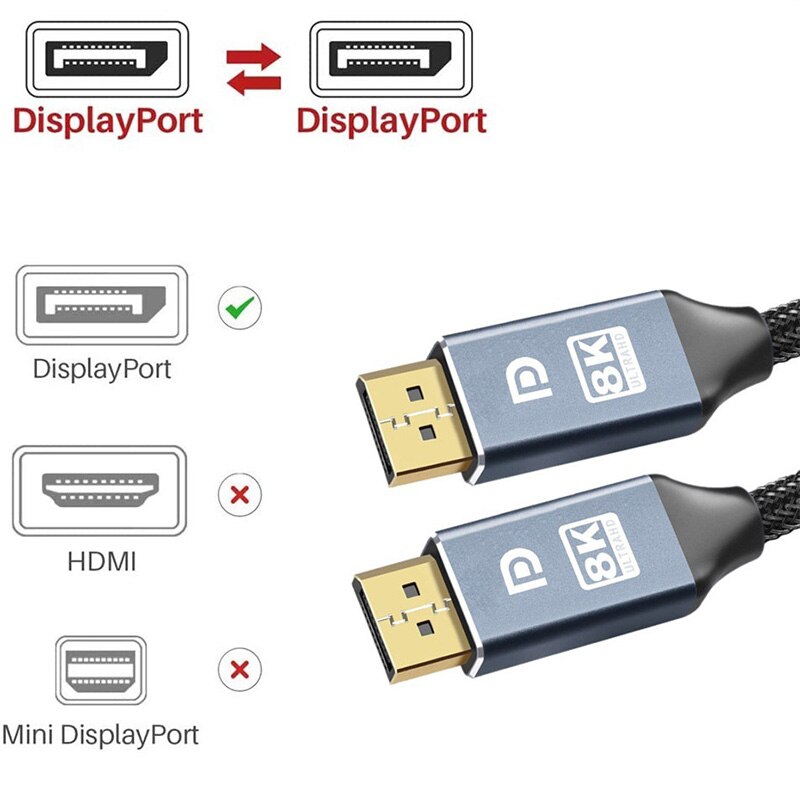 8K 60Hz DisplayPort Cable DP 1.4 4k 144Hz Display Port Displayport Cable 2m 3m 5m 10m for PC Laptop TV Projector Audio Video Cor