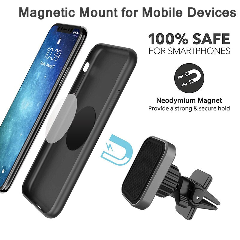 Universal Magnetic  Air Vent Clip Car Phone Mount with Powerful 6xMagnets and Cell Phone Car Mount for iPhone Samsung Galaxy