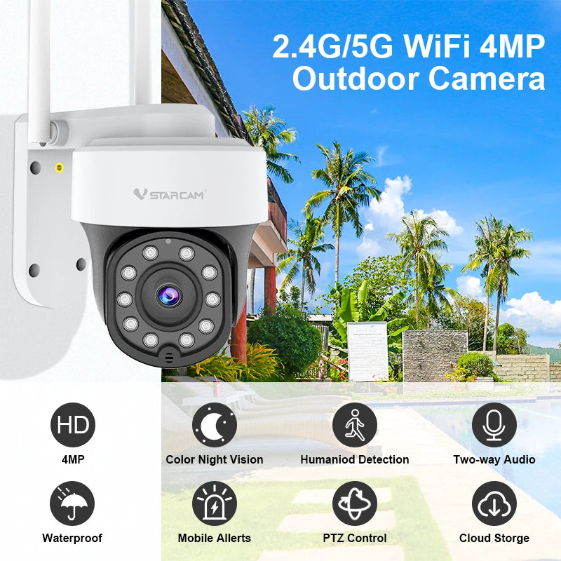 Vstarcam 4MP HD PTZ Dome IP Camera Outdoor AI Humanoid Tracking Wifi Security 2 Way Audio IR Color Night Surveillance CCTV Cam