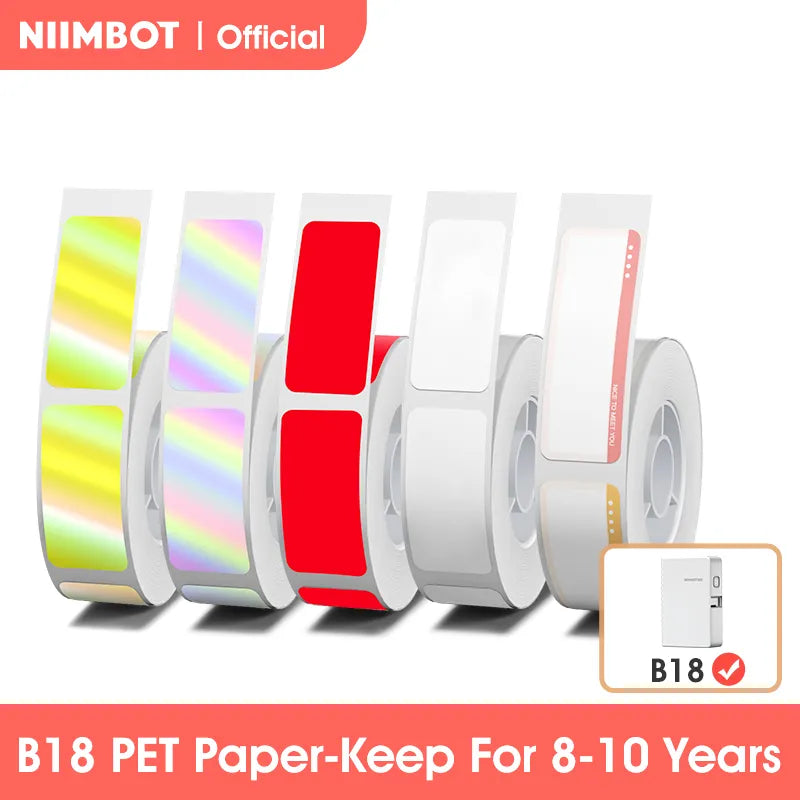 Niimbot B18 PET Label Paper Keep 8-10 Years Scratch-Resistant Tape Sticker And Colorful Carbon Ribbon For Portable Label Printer