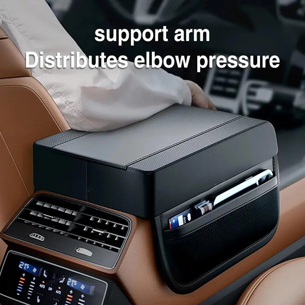 Car Armrest Pad With Storager Leather Armrest Cushion Central Universal Arm Elbow Supportor Phone Holder Auto Accessories