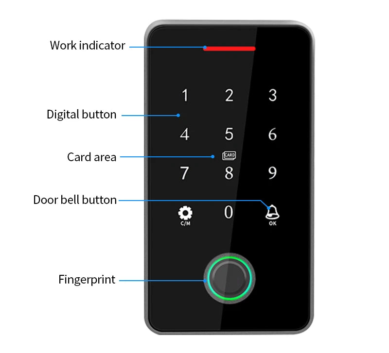 NFC Bluetooth Tuya APP Backlight Touch 13.56Mhz RFID Card Access Control Keypad Door Lock Opener WG Output IP66 Watreproof