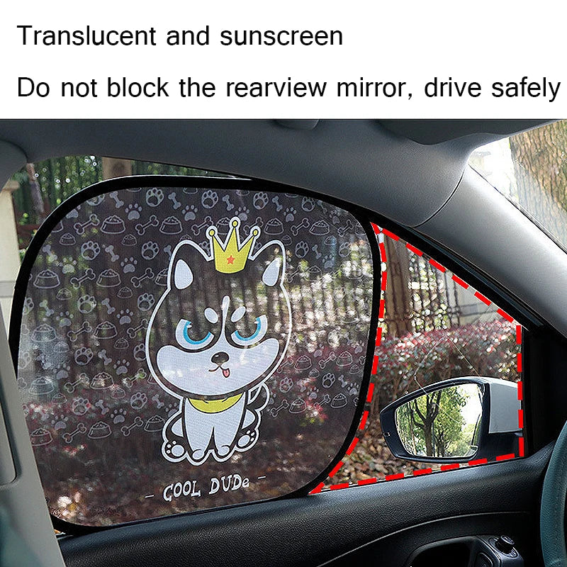 2PC Car Sun Shade UV Protection Mesh Car Window Sunshade  Electrostatic Paste Outdoor Car Accessories Cartoon Curtain For Kids