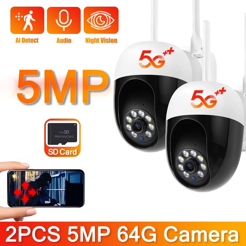 1/4PCS Outdoor 5MP Surveillance Camera WIFI 5G PTZ Full Color Night Vision HD Security Camera Protection Human Detect Waterproof