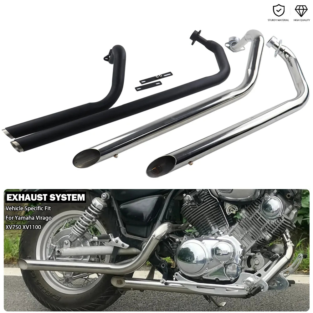 Motorcycle Dual Exhaust Full System Muffler Double Silencer Fit For Yamaha Virago 750 XV 1100 S Special XV750 XV1100 All Years