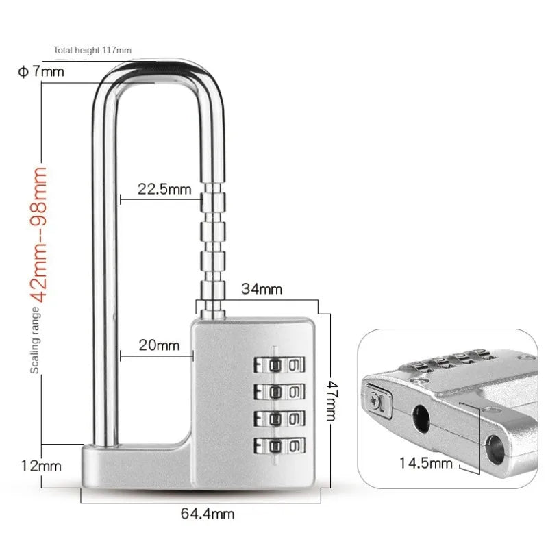 4digit Metal Adjustable Extended U-shaped Lock File Cabinet Door Handle Lock Mechanical U-shaped Password Lock Padlock Door Lock