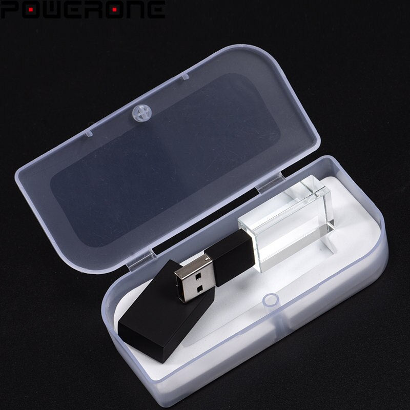 Crystal with Box USB Flash Drive 64GB Free Custom Logo Pendrive 32GB Father's Day Gift USB 2.0 Memory Stick 16GB Pen Drive 8GB