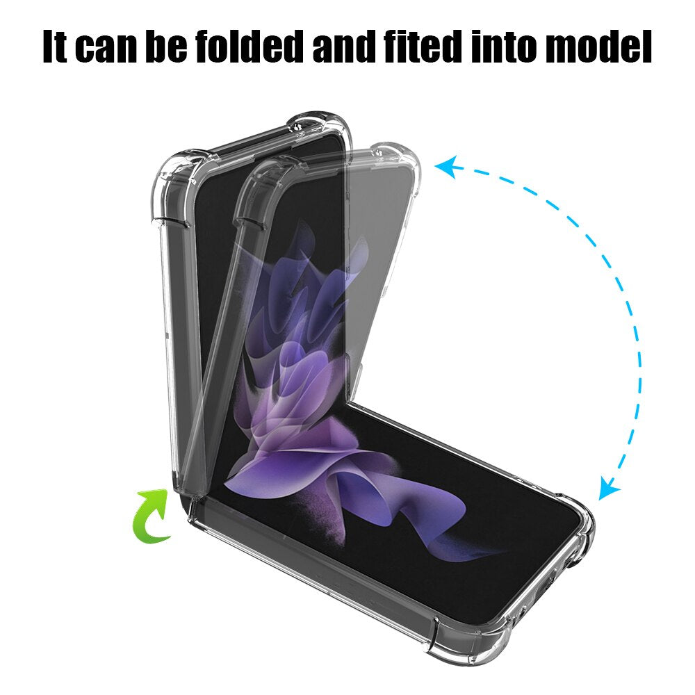 Flip3 Luxury Fashion Transparent Shockproof Silicone Case Cover For Samsung Galaxy Z Flip 3 4 Flip3 Flip4 5G PC Hard Clear Case