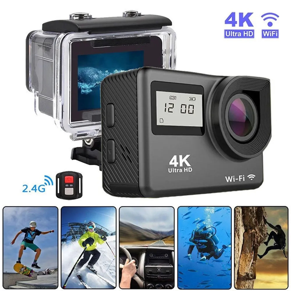 4K Ultra HD Action Camera Double LCD 2" IPS Wi-F 16MP 30M Go Waterproof Pro Sport DV Helmet Video Camera With Remote Control