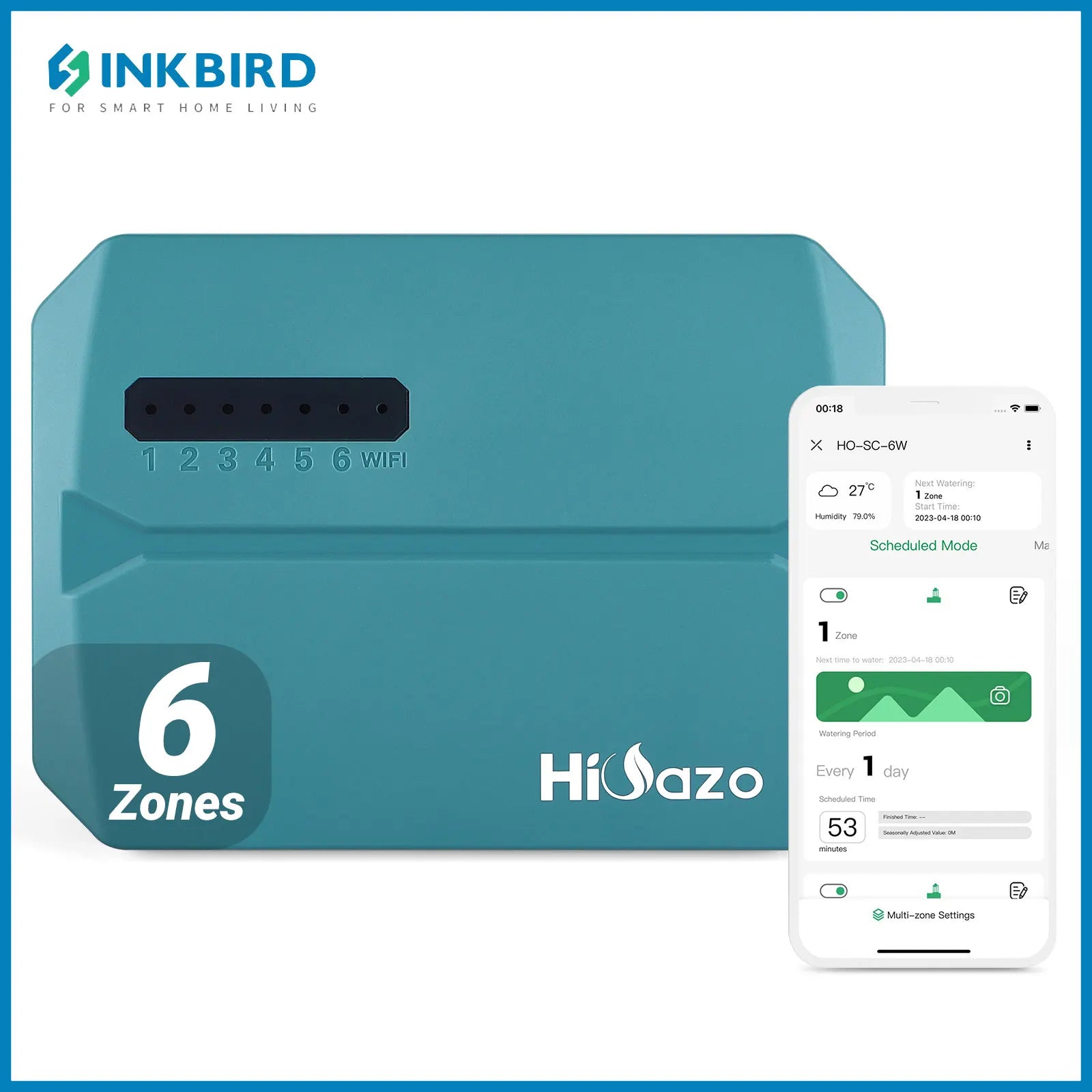 INKBIRD Wi-Fi Sprinkler Irrigation System Timer 6-Zones App Monitoring Watering System Controller for Garden Yard Pool Lawn