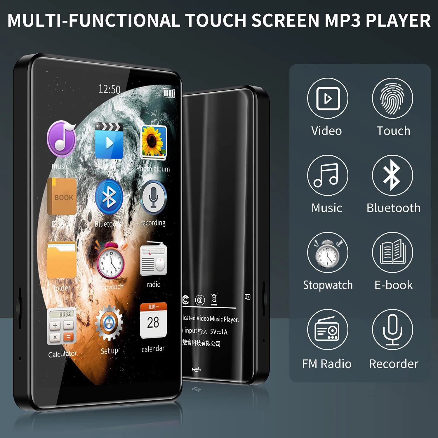 MP4 Player 4'' Full Metal Touch Screen MP3 MP4 Music Player Bluetooth 5.0 FM Radio With Video Playback APE FLAC WAV AAC-LC ACELP