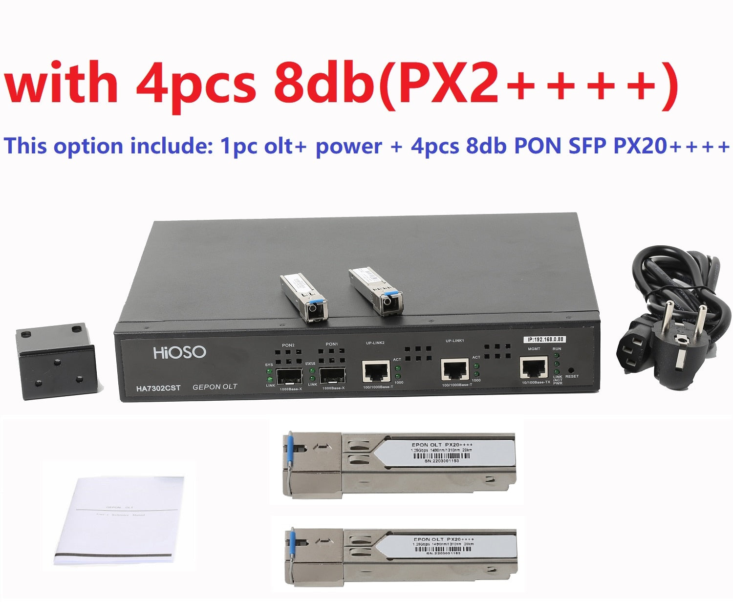 HIOSO 2PORT EPON OLT 2PON WEB SNMP CLI Compatible HUAWEI ZTE FIBER HOME EPON XPON ONUs