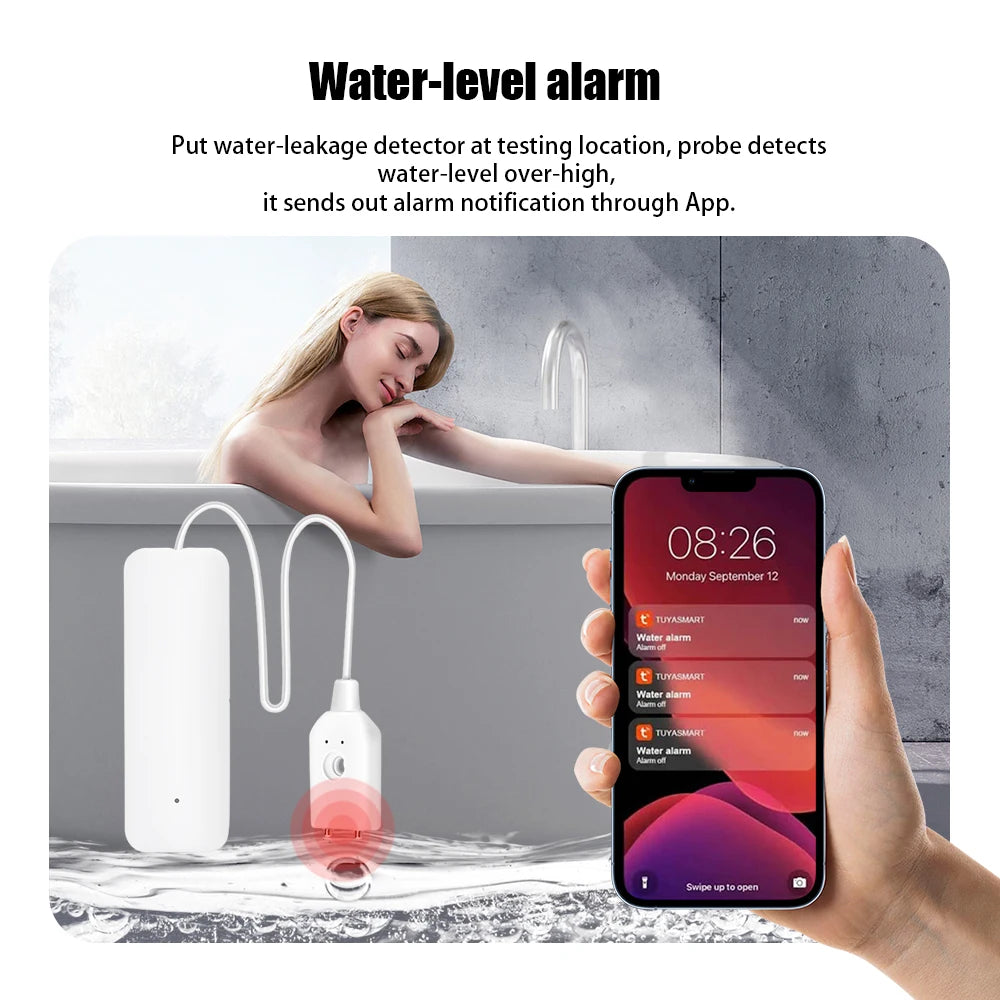 Tuya Smart Flood Leakage Sensor Remote Monitor WiFi Water Overflow Level Detector Water Leak Sensor Security Sound Alarm System