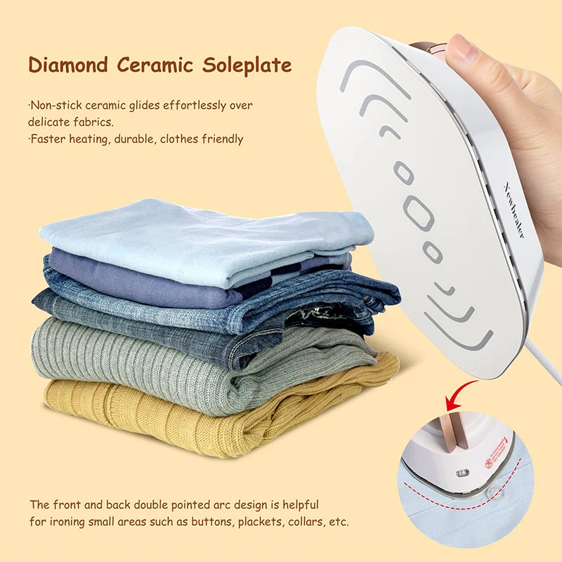 Mini Travel Iron for Clothes Portable Handle Electric Ironing Machine Fast Heating Dry Wet Irons Garment Household Tools