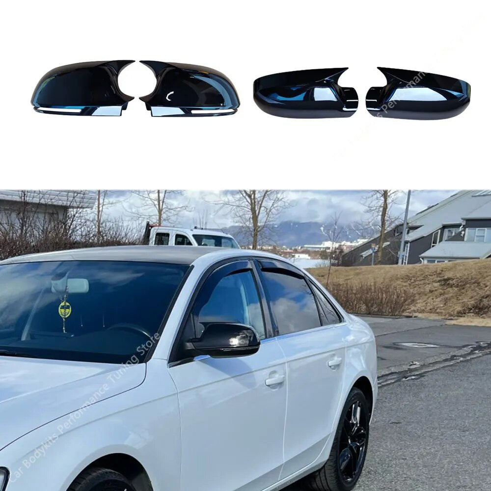 For Audi A4 S4 B8 B8.5 8K 2pcs Gloss Black Car Rear View Mirror Cover Caps Trim Shell Frame A4 FSI TFSI TDI 2007-2015 Tuning