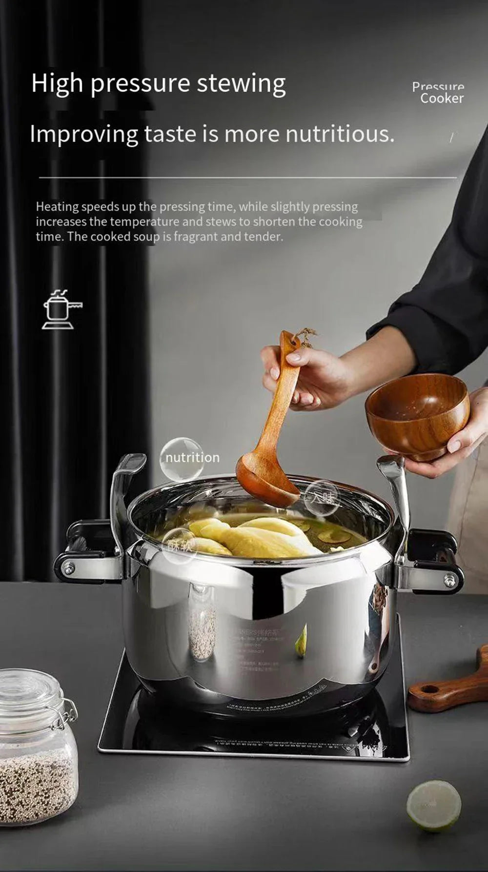 Pressure Cooker Household 304 Stainless Steel Thickened Explosion-Proof Pressure Cooker Gas Induction Cooker Universal Pot Pan