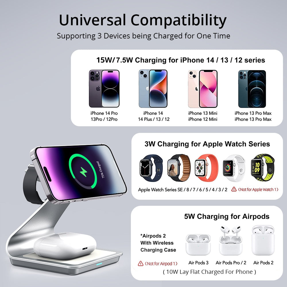 Bonola Magnetic 3 in 1 Wireless Charger for iphone 13/14 Pro max/12 30W Wireless Charging Station for Apple Watch/AirPods Pro