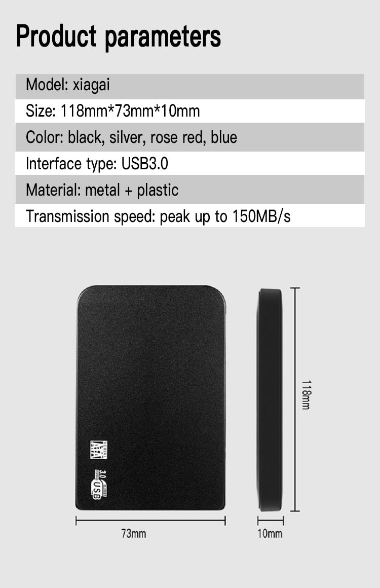 Original Hard Drive Portable SSD 1TB 2TB Solid State External Drive USB3.0 Interface High-speed Hard Disk for Notebook/Desktop