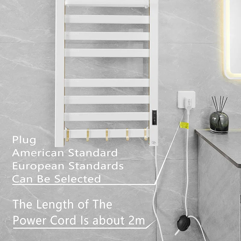 White Electric Heated Towel Rail Smart Electric Towel Rack Bathroom Cloth Screen Dryer Towel Radiator Nail Free Bath Towel Dryer