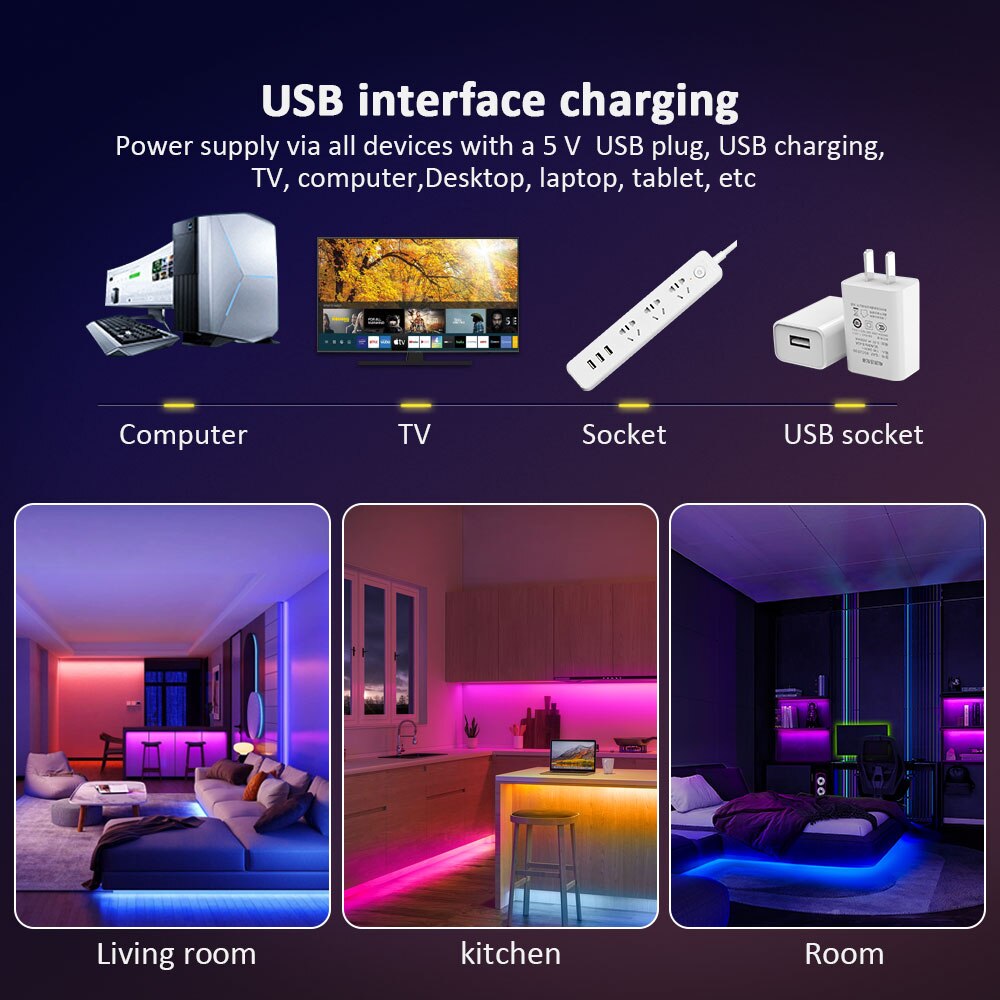 USB RGB Led Strip TV backlight , APP Color Changing , SMD3535/5050 RGB LED Strip, LED Lights for Room Home Party, Bedroom, deco