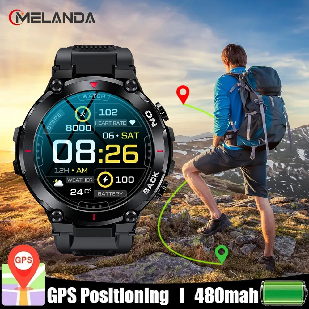 MELANDA Military GPS Smart Watch Men 360*360 HD Screen Heart Rate IP68 Waterproof Sports SmartWatch For Xiaomi Android IOS K37