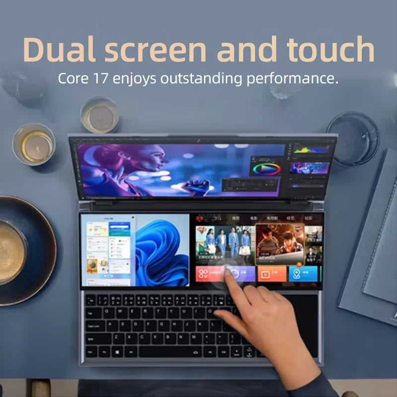 HUAV Dual Screen Gaming Laptops 16 Inch  LCD Screen + 14 Inch Touch Screen Intel Core I7-10750H Notebook Computer
