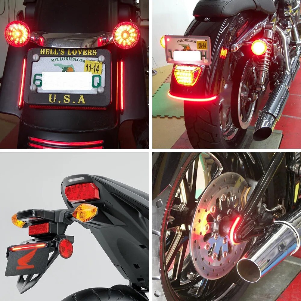 Universal Flexible LED Motorcycle Turn Signal Light Brake Lamp Bar Strip Off-road Moto License Plate Taillight LED Brake Light