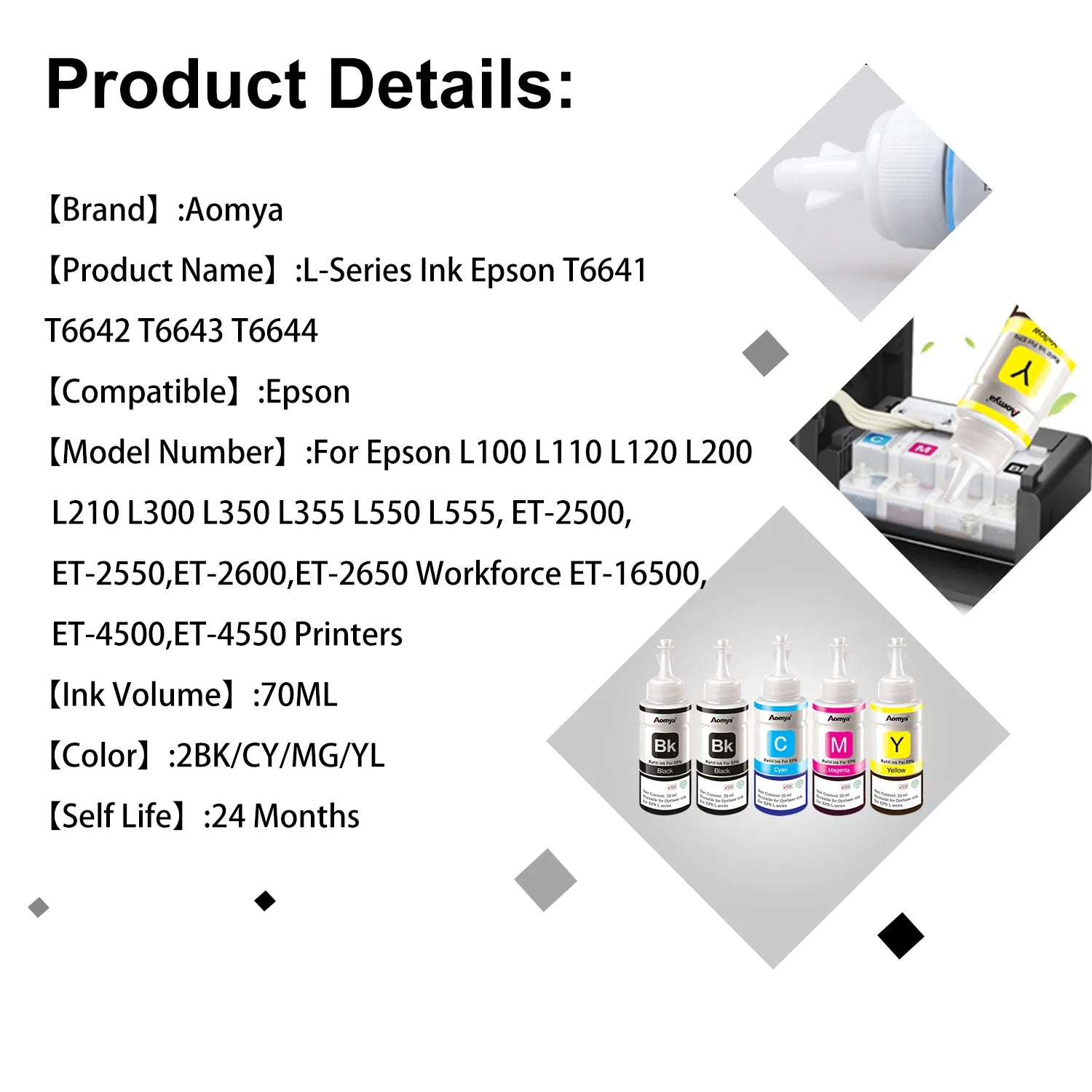 664 Refill dye ink For Epson L100 L110 L210 L120 L220 L310 L355 L362 L366 L365 L486 L550 L800 L805 L810 ET-2650 Printer 4 Colors