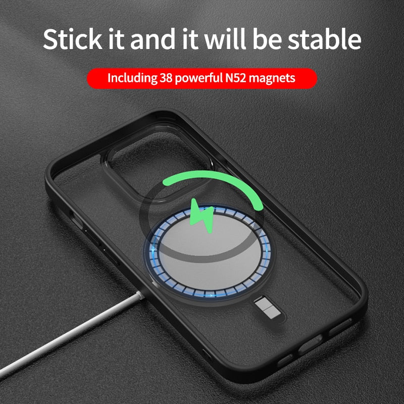 Luxury Clear HD Phone Case For iPhone 14 13 12 11 Pro Max Funda Magnetic Magsafe Wireless Charging Shockproof Hybrid Armor Cover