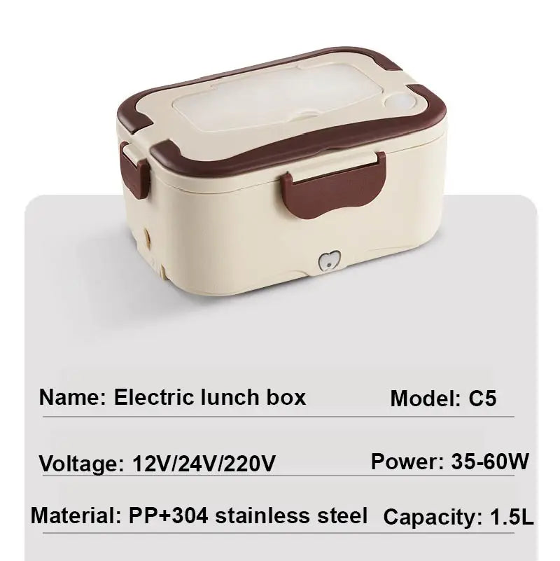 12V 24V Car Electric Lunch Box Portable 110V 220V Water Free Electric Rice Cooker 304 Stainless Steel Lunch Box Food Warmer 1.5L
