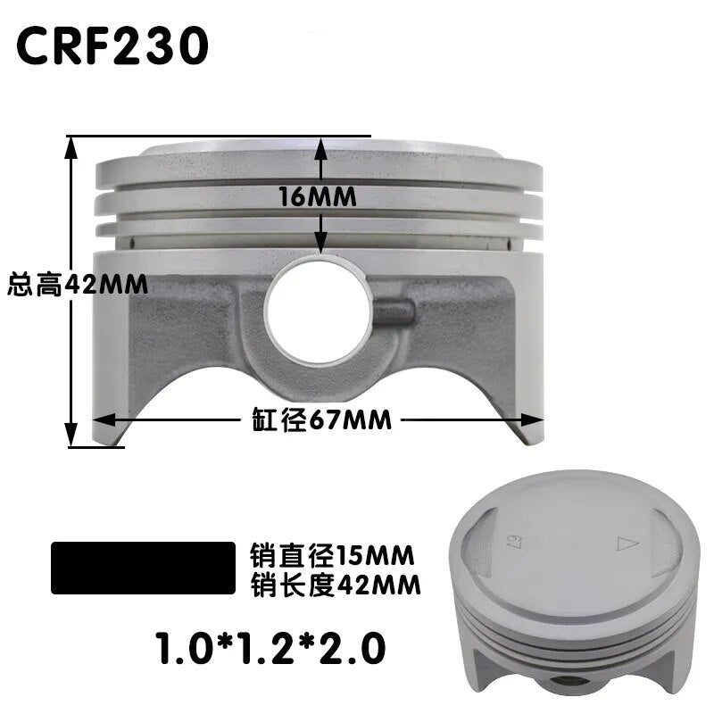 Motorcycle 67mm Piston 15mm Pin Ring  233cc Set For Honda CRF 230F CRF 230F CRF 230F 2007-2015 Engine Spare Parts