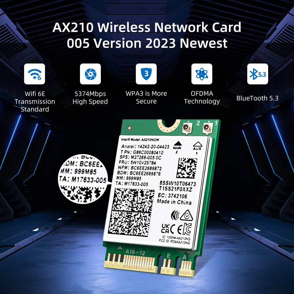 AX210NGW WiFi Card WiFi6E 6GHz Tri-Band Network Card Bluetooth 5.3 intel AX210 AX200 AC8265 Wireless Module for Laptop M.2 NGFF