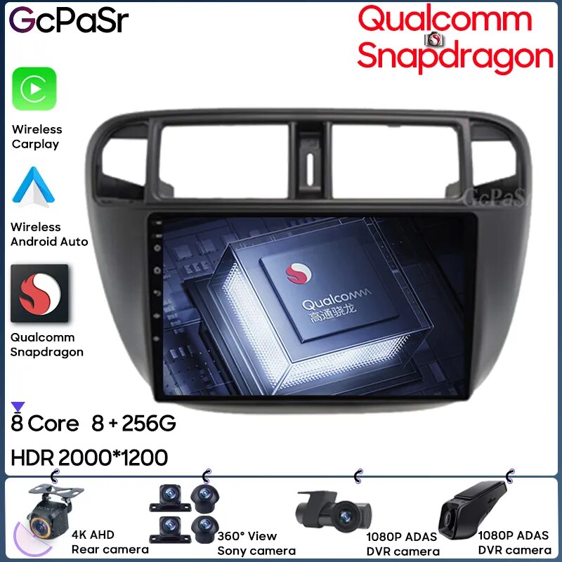 Qualcomm Car Radio For Honda Civic EJ EK EM 1995-2001 Navigation GPS Wireless Android Auto HDR Stereo Bluetooth Carplay 5G Wifi